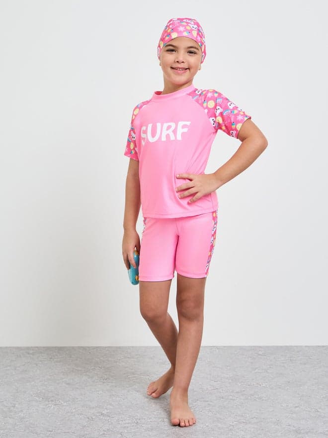 Pack of 3 - Printed T-Shirt, Shorts and Cap Swim Set