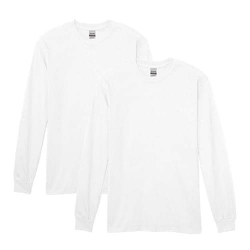 Gildan Men's Heavy Cotton Long Sleeve T-Shirt, Style G5400, 2-Pack, White, Large