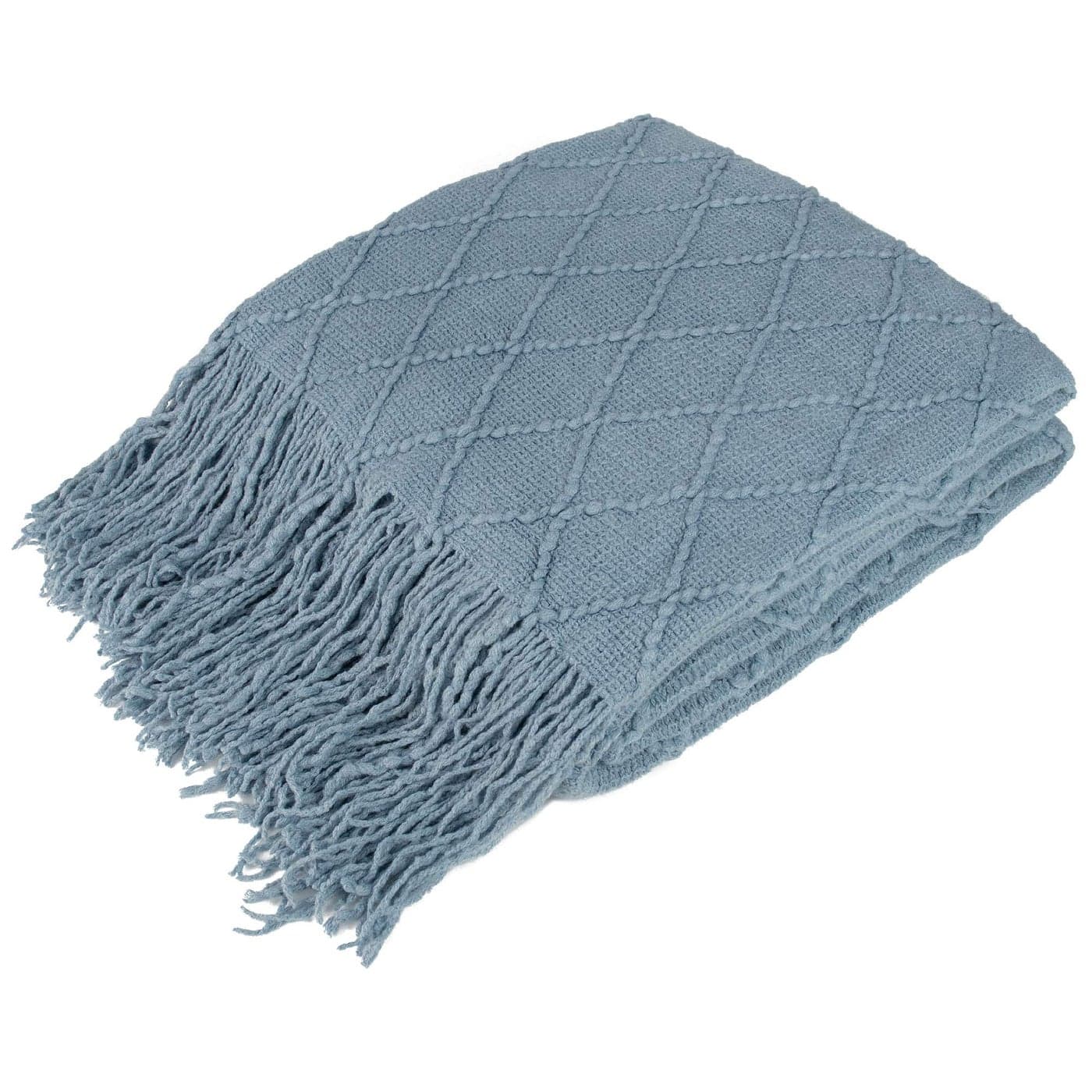 PAVILIA Dusty Blue Knit Throw Blanket for Couch Twin Bed Soft Knitted Farmhouse Sofa Throw for Living Room Lightweight Decorative Summer Blanket for Chair Outdoor Textured Boho Blanket 60x80