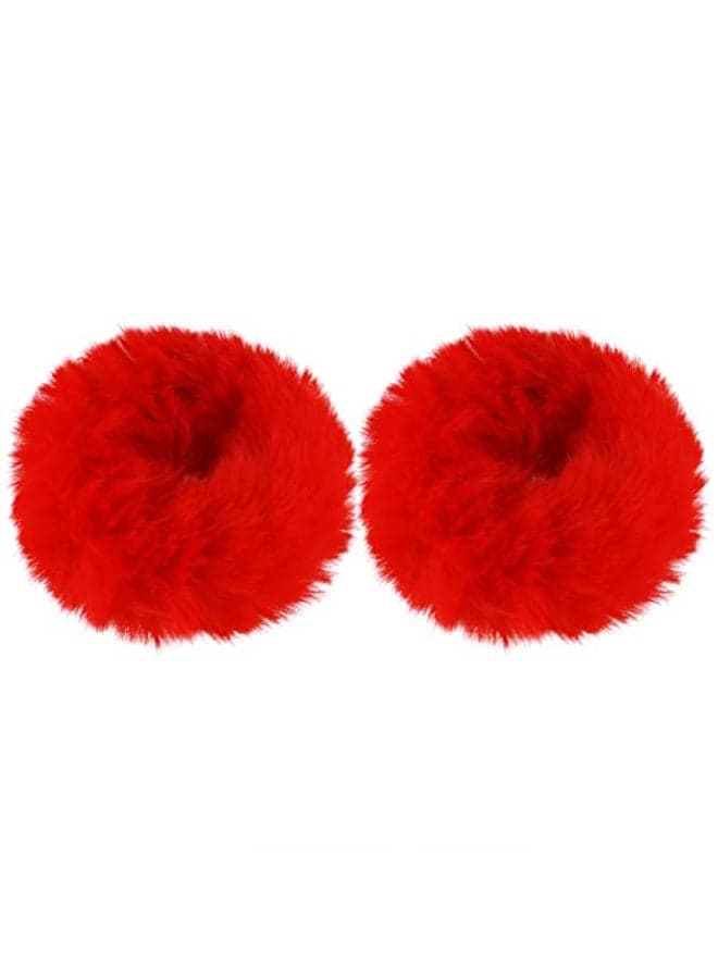 Mljsh 2 PCS Red Faux Rabbit Fur Hair Ties Soft Fuzzy Scrunchies with Elastic Band Fluffy Hair Bands for Girls Women Hair Accessories