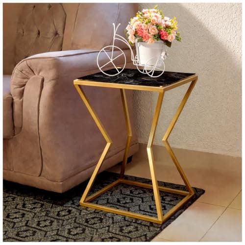 LIVINGLOOM Decorative Side Table Bedside Tables, Small Side Table, Slate Corner Table, Living Room Sofa, Creative Balcony Tea Table, Simple Art Coffee Table (Golden Black)