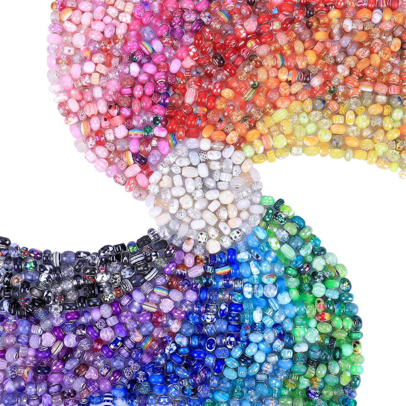 260 Pieces Large Hole Fairy Wand Garden Beads Assorted European Craft Beads Mixed Color Lampwork Spacer BeadsEuropean Large Hole Beads for DIY Jewelry Making Supplies 25 Style