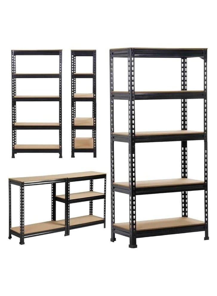Rack 5-Tier Steel Shelving Wooden Black