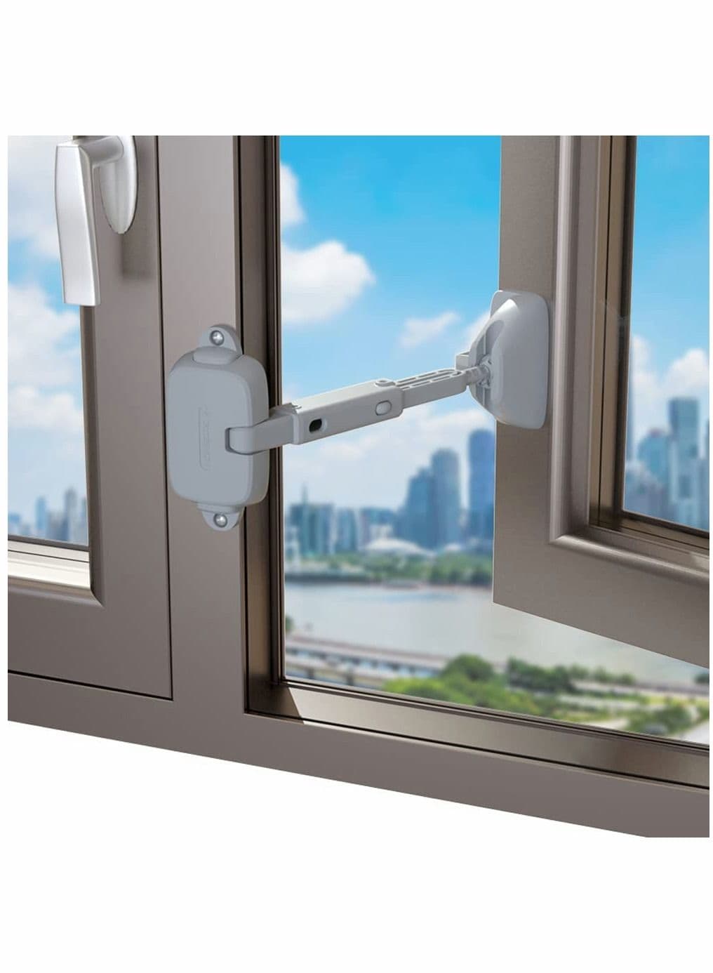 1 Pack Childproof Window Restrictor for Aluminum, Wooden, Metal Frames, Baby Safety Lock, Locks Toddlers & Pets, Easy to Install (Grey)