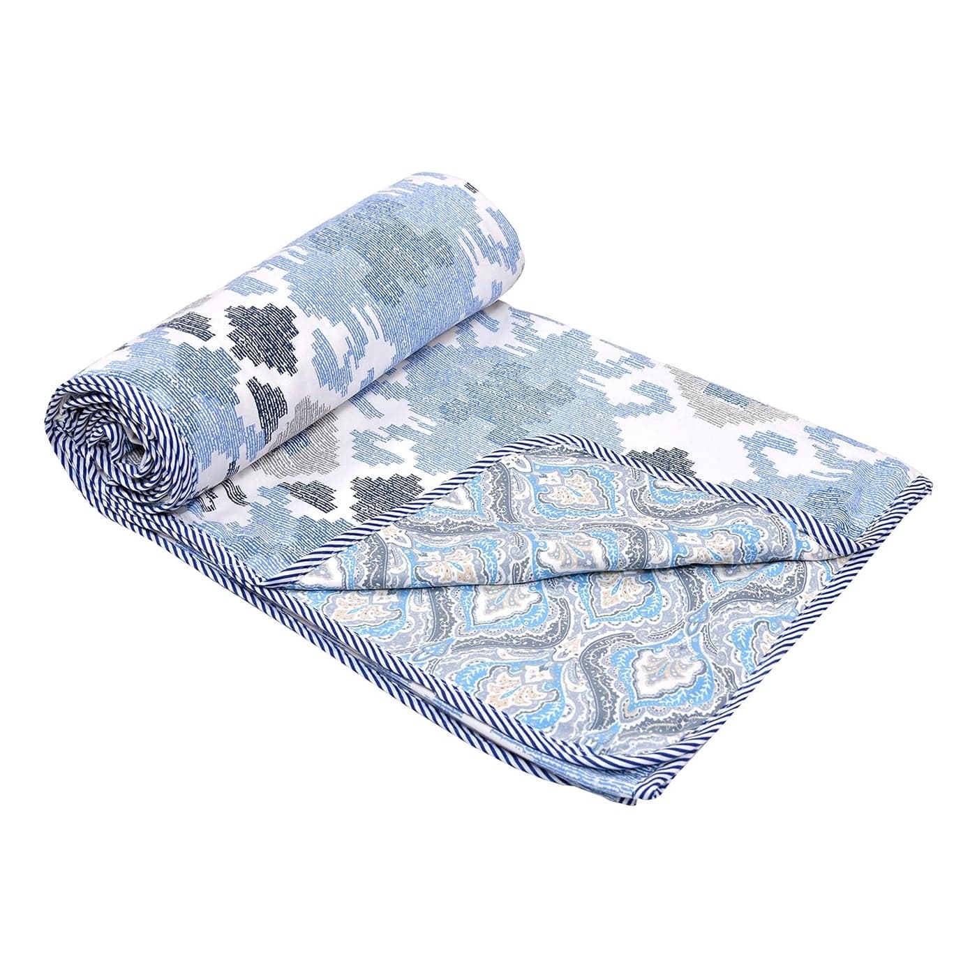 CHICERY Cotton Reversible DoharAC Blanket for Single Bed All Weather Light Weight Pack of 1Blue Flower