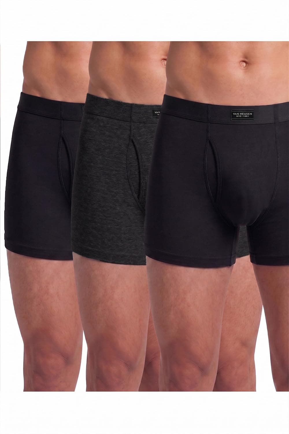 Van Heusen Men Boxer Briefs - 100% Combed Cotton - Pack of 3 - Anti Bacterial, Colour Fresh, Quick Dry_10031_Anthramel, Pureblack,Purebla_L