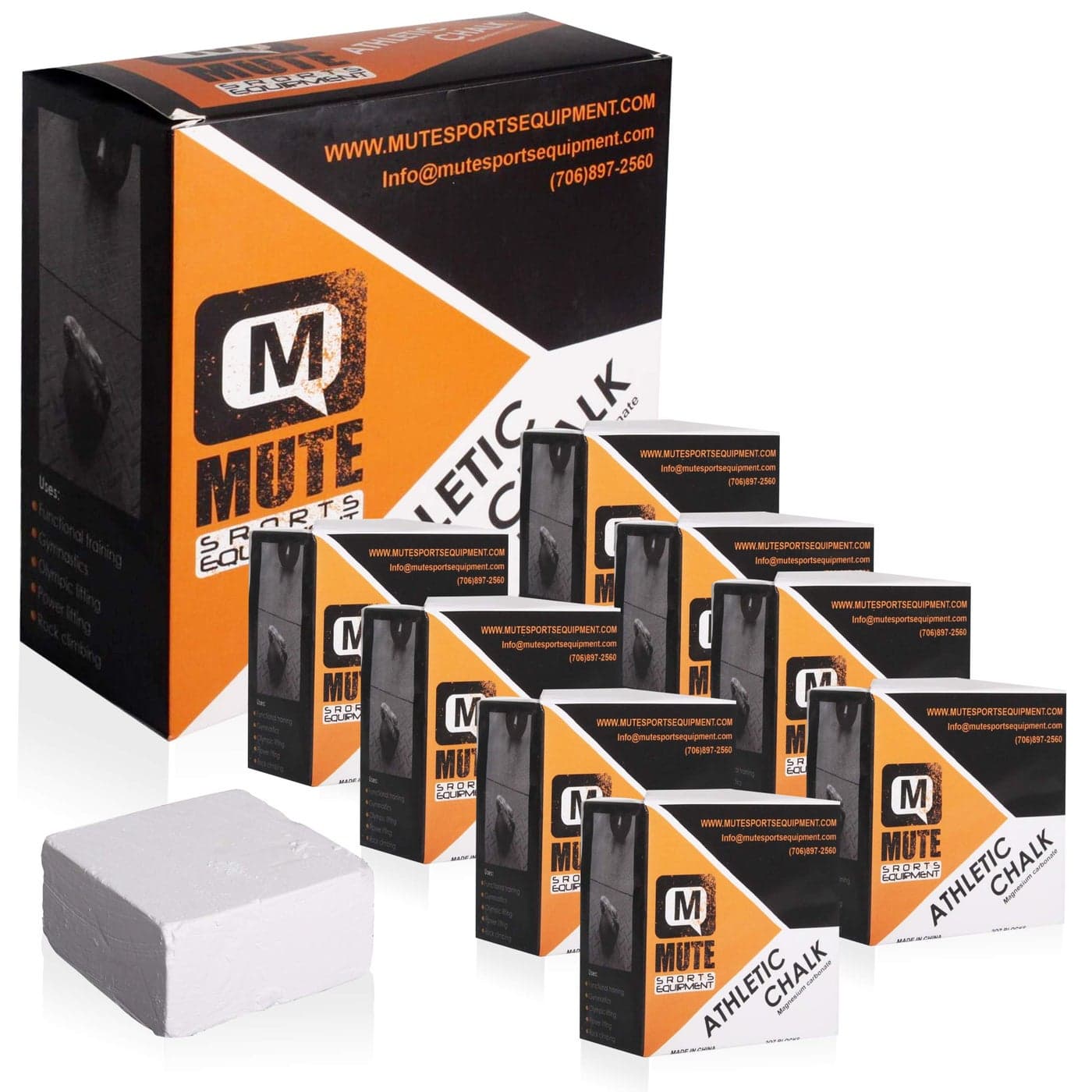 Mute Premium Athletic Gym Chalk Blocks 2 oz 8 Pack Box 1 Pound Magnesium Carbonate Weightlifting Gymnastics Rock Climbing Olympic Lifting