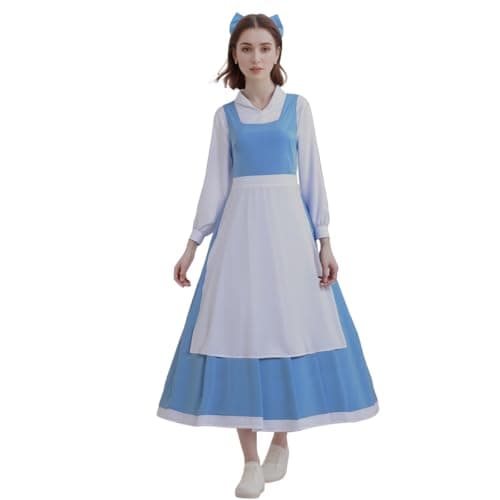 Aiugko Women Blue Dress Beauty Belle Costume Girls Princess Halloween Christmas Fancy Dressing up suit (Blue, Large)