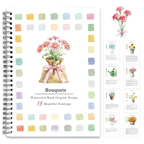 SLWBZ Watercolor Workbook Bouquets 15 Different Patterns of Original DIY Designs BeginnerFriendly Watercolor Workbooks Bouquets Without Palette
