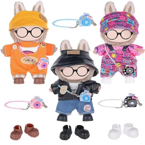 iBayda Total 3 Sets Doll Clothes Outfits Accessories Playset for 17cm Dolls Include3 Hats 3 Bags 3 Tops 2 Rompers 1 Coat 1 Pants 3 Shoes Doll and Glasses are Not Icluded