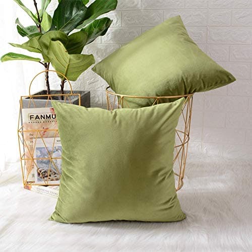 Khooti Velvet Cushion Cover, 28x28 Inch | Olive | Pack of 2 | Solid Plain Soft & Smooth, Decorative Cushion Covers for Living Room, Bedroom, Couches, Chairs, Sofas, Beds & Home Decor