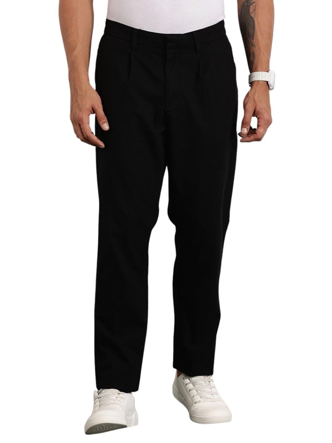 Thomas Scott Solid Color Chino Trousers for Mens(TSB118_Black_32)