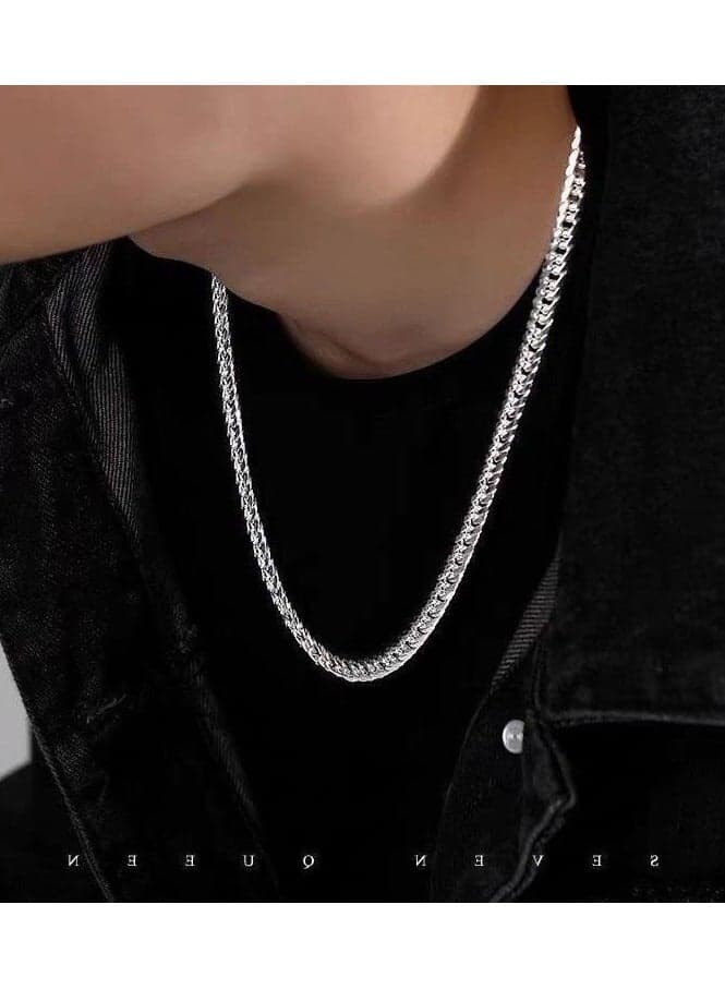 999 pure silver W-buckle Cuban necklace, niche trend, men's and women's business casual chain, street chain, gift for boyfriend