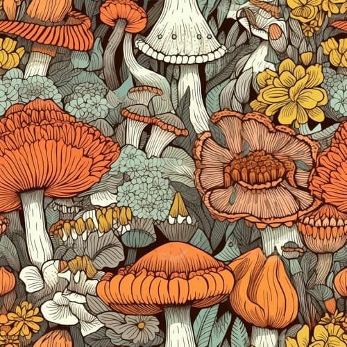 MuralPeel Boho Orange Mushroom Forest Yellow Flowers Peel and Stick Wallpaper Self Adhesive Removable Easy Peel Off Stick on Wall Paper for Bedroom Cabinet Renter Friendly