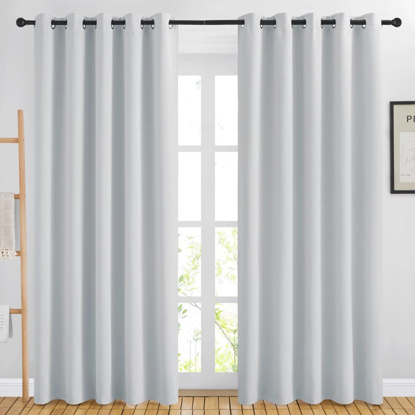 NICETOWN Room Darkening Curtains for Living Room Easy Care Solid Thermal Insulated Grommet CurtainsPanelsDrapes for Bedroom 2 Panels 66 by 84 Greyish White
