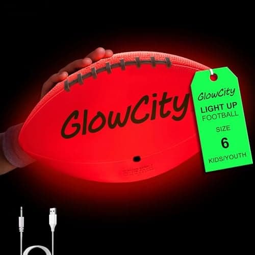 GlowCity Glow in The Dark Football Size 6 Light Up PU Ball for Teen Boys Adults Cool Sports Gift for Night Outdoor Games Birthday Gifts Ideas for Teen Boys Teenager Ages 12 13 14 15 16 17 18