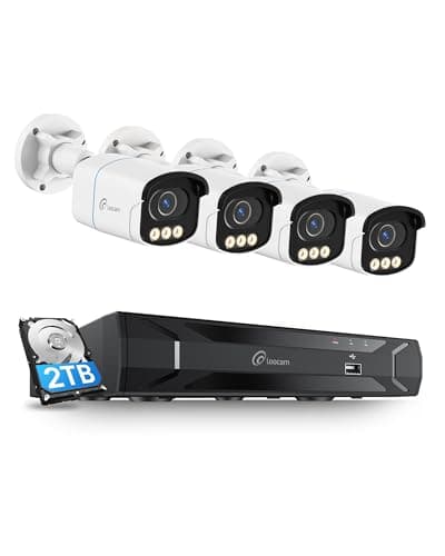 Loocam POE Camera System 4K Color Night Vision, 8CH H.265+ NVR Security Camera System 24/7 Recording with 2TB HDD, 4pcs 4K IP Camera for Home Security, Two Way Audio, AI Detect, Spotlight Siren Alarm
