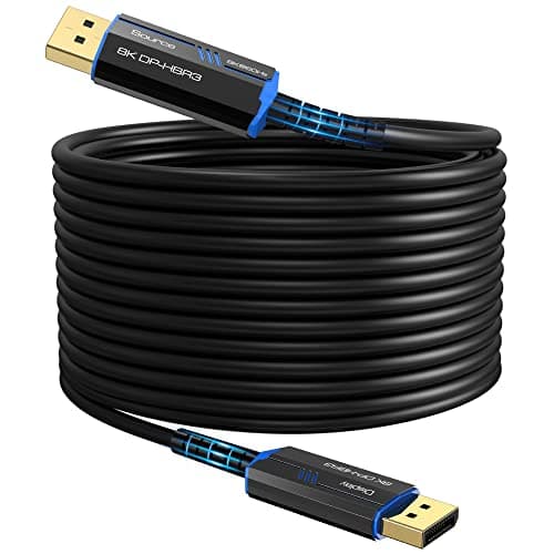 8K Long DP Fiber Optic Cable 66Feet/20m, 8K@60Hz, 4K@144Hz, 32.4Gbps Displayport 1.4 Cable, Gold Plated Connector, Slim and Flexible Cord, Support HBR3, DSC 1.2, HDR10, 3D Visual Effects, VR Headset