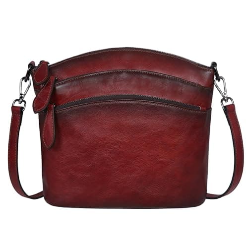 HESHE Women’s Crossbody Handbags for Women Genuine Leather Purses Small Ladies Satchel Handbags Shoulder Bag with Long Straps Vintage Hobo Bags Cross Body Purses(Wine)