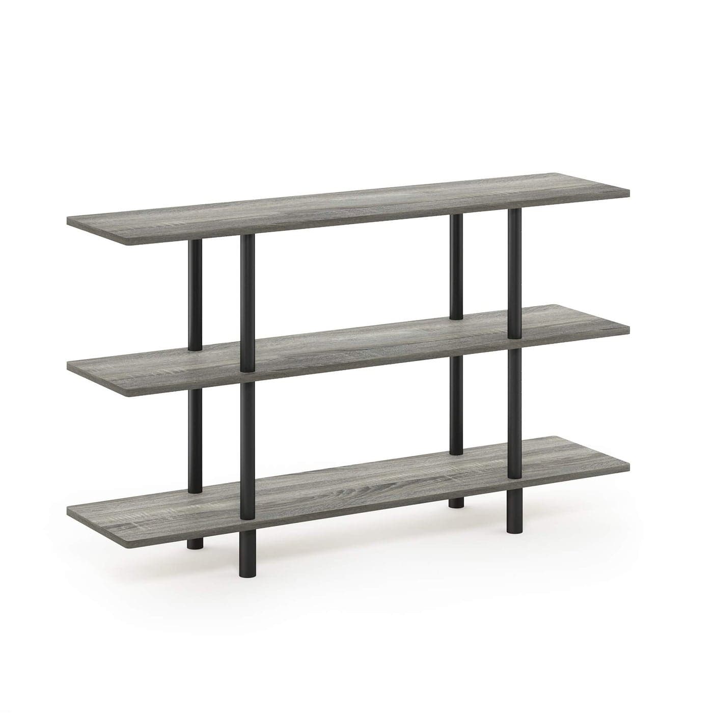 Furinno TurnNTube 3Tier Wide Display Shelf French Oak GreyBlack