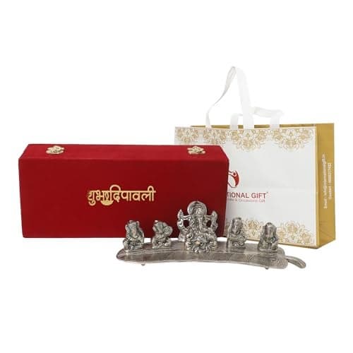INTERNATIONAL GIFT® Silver Musical Ganesh God Idol | Happy Diwali Printed Box | Carry Bag