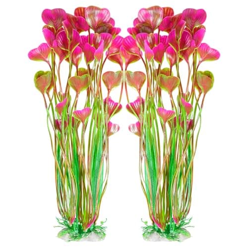 AQUANEAT Artificial Fish Tank Plants, Plastic Aquarium Accessories Large, 15.5 inch Red Decorations, 2pcs