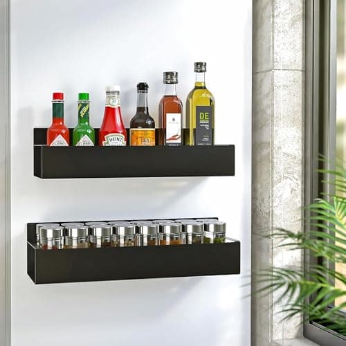 MosQuick® Set of 2 Magnetic Spice Rack for Fridge Side Storage Rack Magnetic Shelves Magnetic Fridge Organizer Magnetic Shelf Spice Rack Organizer for kitchen laundry magnetic rack for fridge magnet