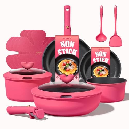 CAROTE 15pcs Pots and Pans Set Non Stick, Cookware Set Non Toxic with Detachable Handle, Induction Kitchen Cooking Set, Dishwasher/Oven Safe, RV/Camping Cookware