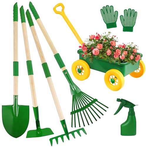 Duckura Kids Gardening Tools Set 7pcs Wheelbarrow Set Outdoor Toy for Kids with Shovel Rake Leaf Rake Yard Digging Weed Toys Easter Birthday Gifts for Boys Girls Age 2 3Years OldYellow
