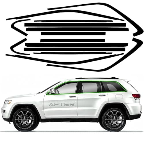 Side Window Trim Chrome Delete Vinyl Wrap Overlay fit for 2011-2021 Jeep Grand Cherokee Accessories with Blackout Film Gloss Black Kits Accessories