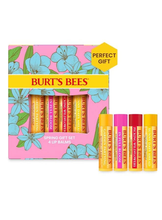 Gifts Ideas - In Full Bloom Lip Balm Set, Original Beeswax, Dragonfruit Lemon, Tropical Pineapple & Strawberry, Natural Origin Lip Treatment, 4 Tubes, 0.15 oz.