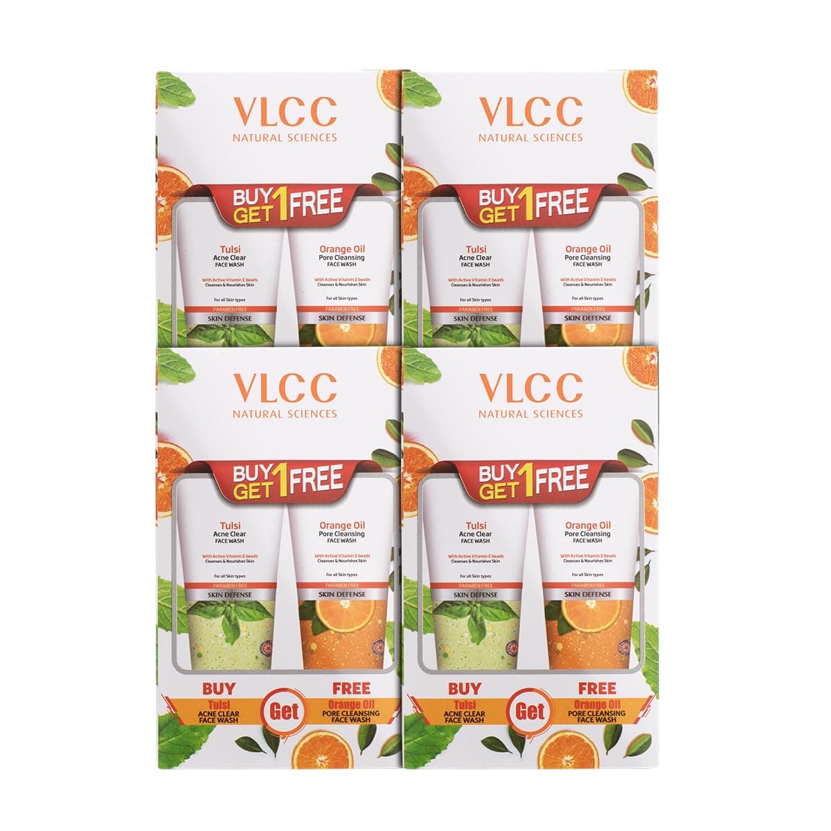 VLCC Tulsi Acne Clear Face Wash Free Orange Oil Pore Cleansing Face Wash 150Ml X 2 Pack Of 4 AntiAcne Facewash Oil Control Facewash Deep Cleansing With Vitamin E Beads