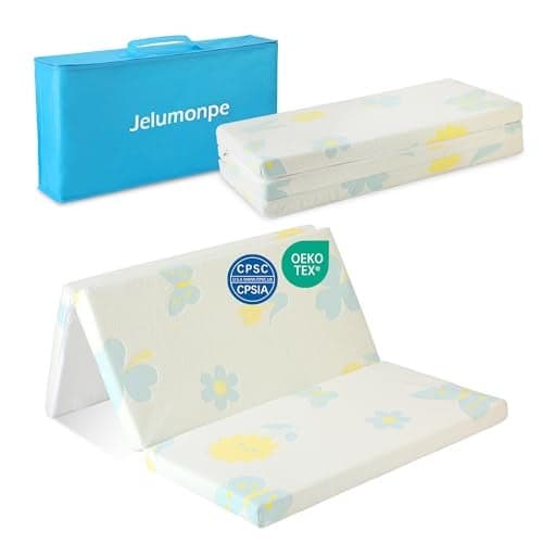 Jelumonpe Pack and Play Mattress 38"x26"x1.5",Trifold Portable Pack n Play Mattresses with Carry Bag,Waterproof Playpen Crib Mattress with Soft Breathable and Washable Cover for Baby Toddler/Flower
