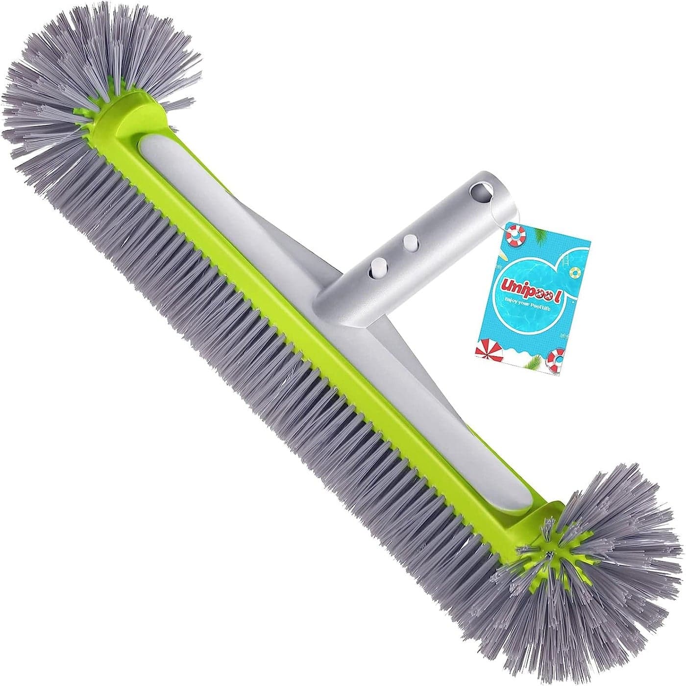 Professional Swimming Pool Brush Head with Round Ends175 Heavy Duty Aluminum Back for Cleaning Pool Walls 7 Rows Premium Nylon Bristles with EZ Clips Green Grey