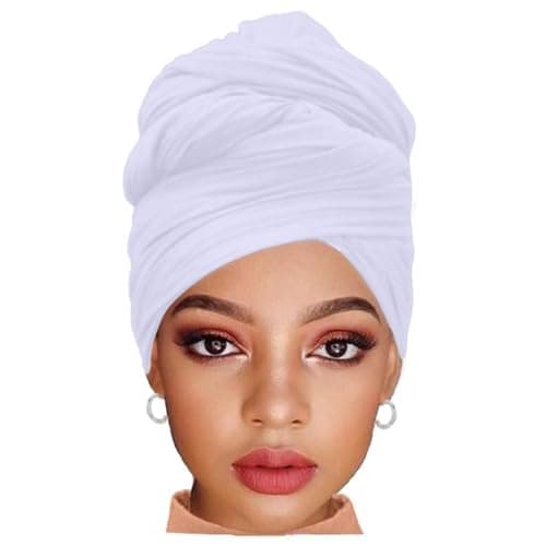 ZRQ 1 Pieces White Stretch Hijab Extra Long Solid Color African Shawl Hair Scarfs Jersey Turban Fashion Head Scarf Soft Head Wraps for Black Women