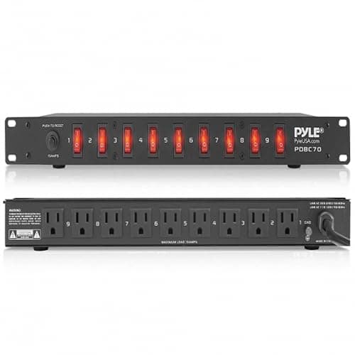 Pyle 15 Amp Power Supply Control Unit - 9 Outlet Rack Mount Power Strip with AC Noise Filter - 1U Steel Chassis - 6ft Cord - Surge Protection for Equipment Control - PDBC70