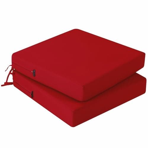 ideehome Outdoor Chair Cushions Set of 2 Waterproof Outdoor Seat Cushions for Patio Furniture Outside Replacement Chair Pad with Ties for Lawn Deck Porch 22 x 22 Red