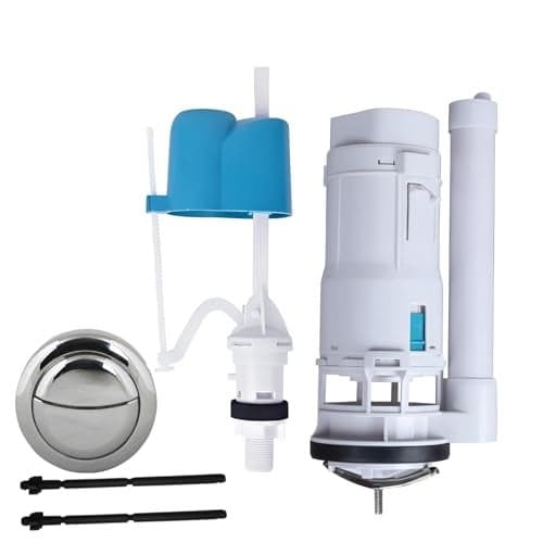 TAXAN Complete One-Piece Toilet 10 Inch Flush Tank Repair Kit | Dual Flush Valve, Adjustable Inlet Valve & Chrome 58 mm Dual Push Button Full Set Kit| Universal DIY Fitting Set for Western Commodes
