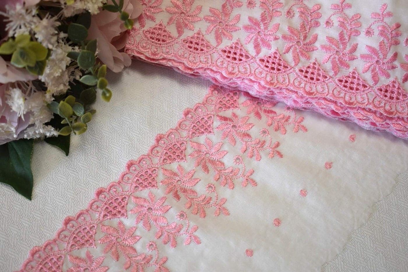 Bapna 5 Meters Flower Design Embroidery Lace Trim Fabric for Garment Skirt Blouse Saree Child Dress Decor Bed Linens Towels Nightgown Pink