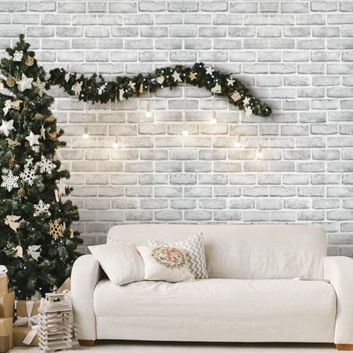 Coavas Peel and Stick Wallpaper Brick 17.7x118.1 Inches White Gray Removable Wallpaper Peel and Stick Self Adhesive Faux Brick for Bedroom Backsplash Laundry Room Accent Walls