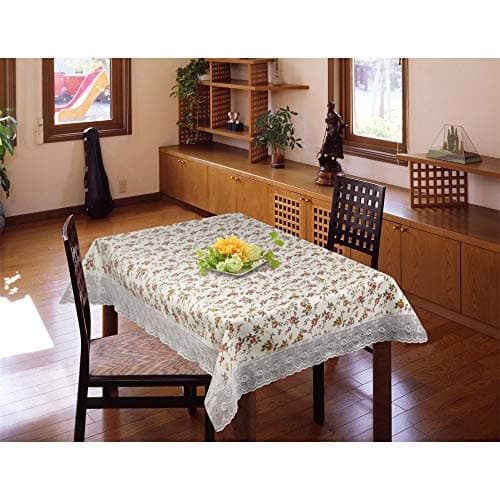 Freelance PVC Vinyl Tuscany Flannel Backing Dining Plastic Table Cover Cloth - Waterproof Protector, 6-8 Seater, Rectangle 60 X 90 inches - White-Laced Edges - Product of Meiwa, Japan