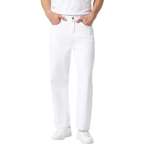 Urbano Fashion Men's White Loose Baggy Fit Washed Jeans Non-Stretchable (jeanloose-white-34)