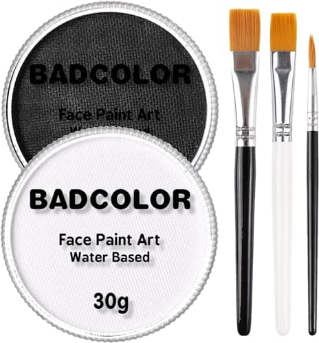 Black Clown White Face Body Paint with 3Pcs Painting Brushes Water Based SFX Makeup Palette for Kids Adults NonToxic Facepaint for Halloween Cosplay Costume Theater