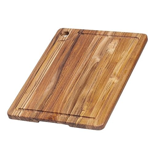 Teak Cutting Board Rectangle Edge Grain Board With Corner Hole And Juice Canal 16 x 12 x 5 in By Teakhaus