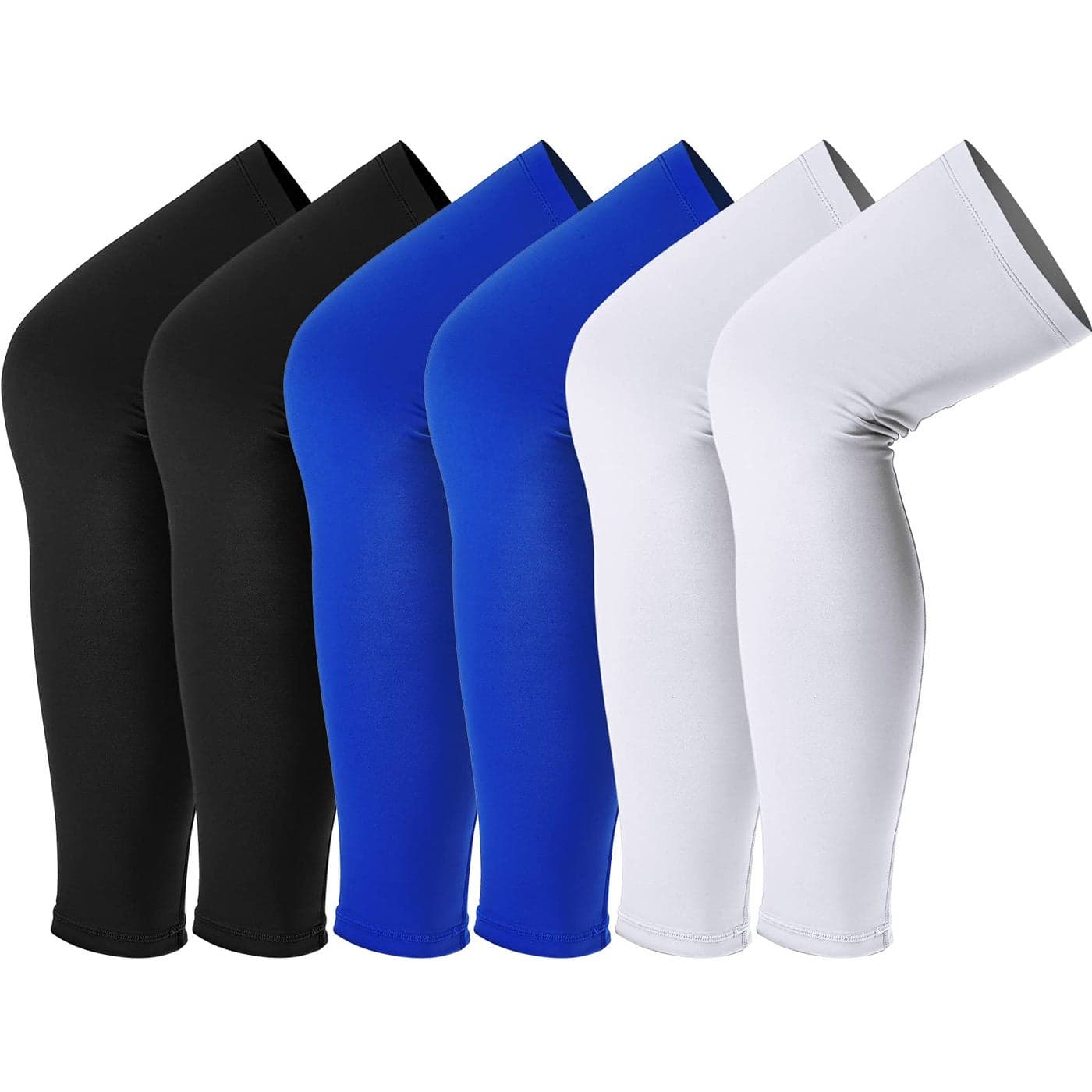 Skylety Leg Sleeves Compression Long Knee Sleeve UV Preserve for Men Women Sport Basketball Football Black White Blue6 Pieces