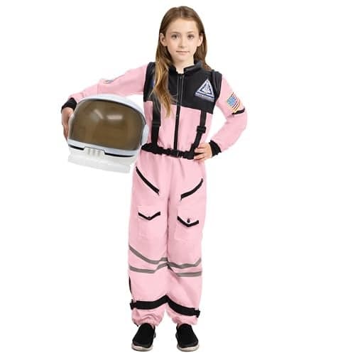 Spooktacular Creations Pink Astronaut Costume with Helmet Space Suit for Toddler with Movable Visor Kids Astronaut Halloween Costume for Girls Cosplay Party Favor Supplies Medium 810 yrs