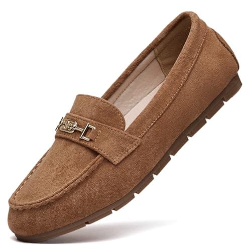 DeYashopin Women's Loafer Shoes Leisure Slip On Work Shoes Comfort Walking Flats Tan 7.5