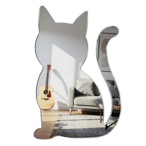 Fiwochic Cat Acrylic Mirror Non-Glass Unbreakable Shatterproof Kitty Hanging Mirror Wall Art Lovely Animal Frameless Mirrors Self Adhesive for Bedroom Nursery Bathroom Home Decoration Gift(Cute)
