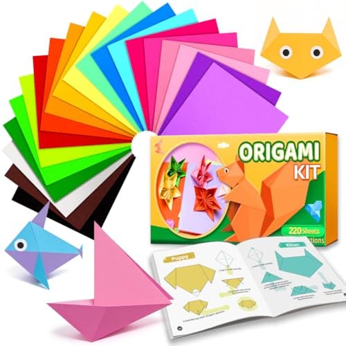 EPPINGWIN 220 Sheets Origami Paper 20 Colors Colored Paper 66 Square Paper Origami Kit with Craft Guide