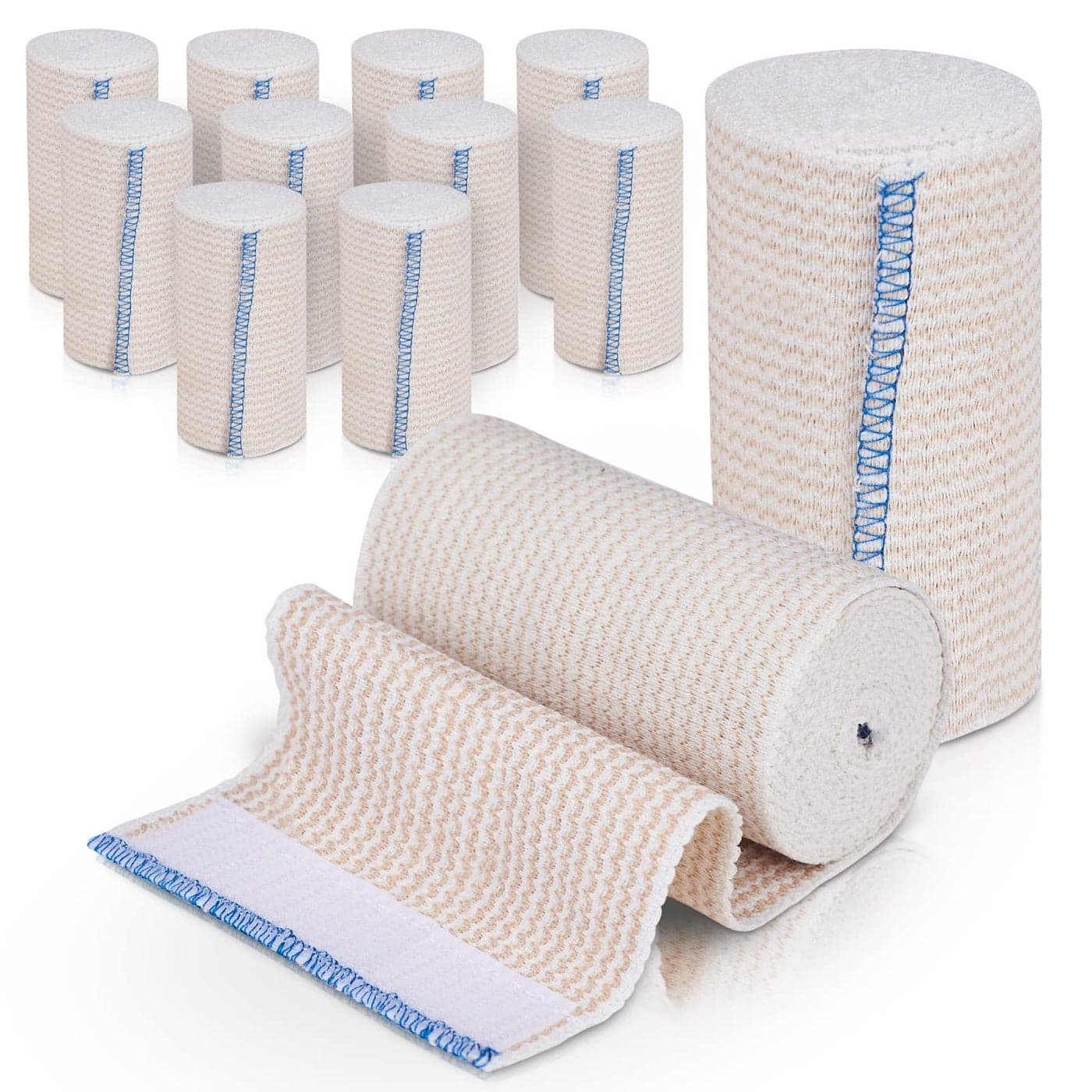 Premium Elastic Bandage Wrap 4 12 Pack Hook Loop Fasteners at Both Ends Latex Free Hypoallergenic Compression Roll Reusable Bandages for Waist Legs Elbow Knee Wrap